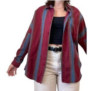 Urban Outfitters Burgundy Striped Drop Shoulder Button Down Shirt Small #1866